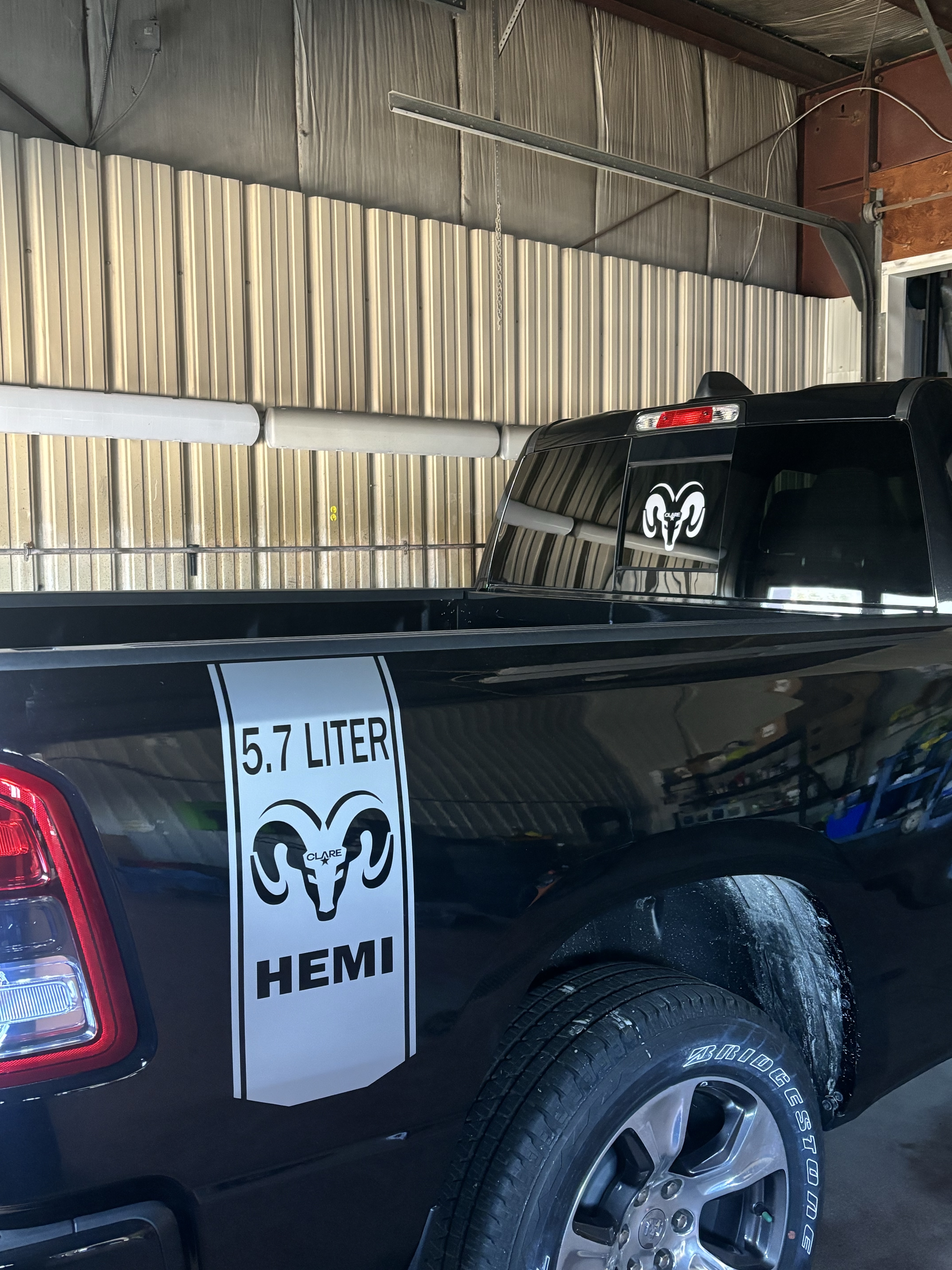 Black RAM 5.7 HEMI stripe graphics